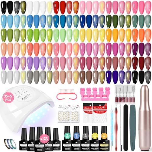 VANREESA U V Nagellack Set, 35 Farben Gel Nägel Set mit 48W U V/LED Nagellampe, Gelnägel Starterset mit Professioneller Elektrische Nagelfräser, Nagelset Gelnägel Starterset Geschenk für Frauen