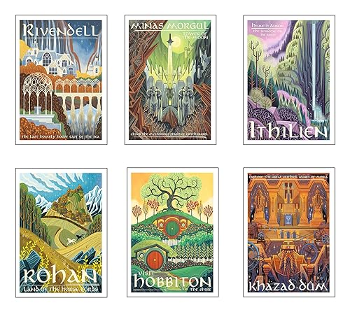 DKORARTE Set mit 6 Wandbildern, A3, für moderne Wohnzimmer, Schlafzimmer, Zimmer, ohne Rahmen, Serie und Filme, Der Herr der Ringe, Der Hobbit, 41 x 29,7 cm