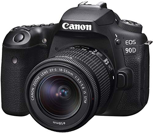 Canon EOS 90D Spiegelreflexkamera Gehäuse - mit Objektiv EF-S 18-55mm F3.5-5.6 IS STM (32,5 MP, 7,7 cm (3 Zoll) Vari-Angle Touch LCD Display , APS-C Sensor, 4K, Full-HD, WLAN, Bluetooth), schwarz