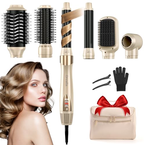 6 in 1 Airstyler, 110000 U/Min Multifunktionaler Hairstyler Lockenstab Automatisch, Keine Hitzeschäden Warmluftbürste Haarstyling Geräte für Glätten, Trocknen, Locken, Volumisieren, mit Reisetasche