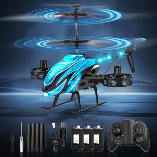 Charmofun Ferngesteuert Hubschrauber, 2.4GHZ RC Helikopter mit 7 LED-Licht, 3 Akkus, 33 Min Flugzeit 4.5 Kanäle helikopter ferngesteuert mit Gyro und Feste Höhe, Geschenke für Kinder ab 6 Jahre (Blau)
