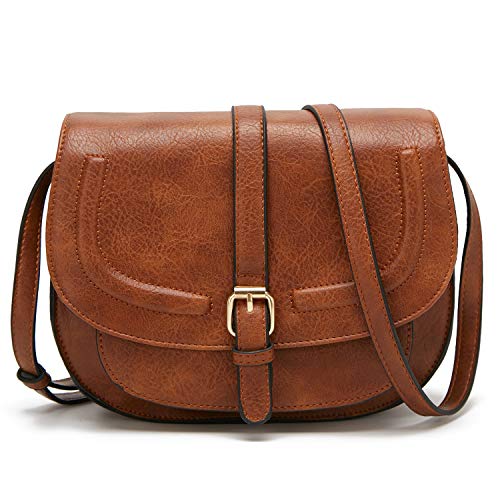 Damen PU Leder Schultertasche Kleine Umhängetasche Retro Braun