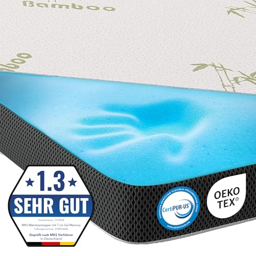 MKS.® Gel Topper 180x200 cm, H3 Matratzentopper mit 7 cm Gel-Memory-Schaum, KomfortKissen Matratzenauflage mit 3D-Luftstrom, Viskoelastische Matratzenauflagen mit abnehmbarem Bambusbezug