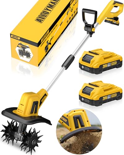 Alloyman 20V MAX Elektro Motorhacke Gartenfräse, 360 U/min Akku Bodenhacke, mit 2 x 2,0 Ah Akkus und Ladegerät, 23 cm Arbeitsbreite, 17 cm Tiefe, Gartenfräse für Rasen/Garten/Bodenbearbeitung