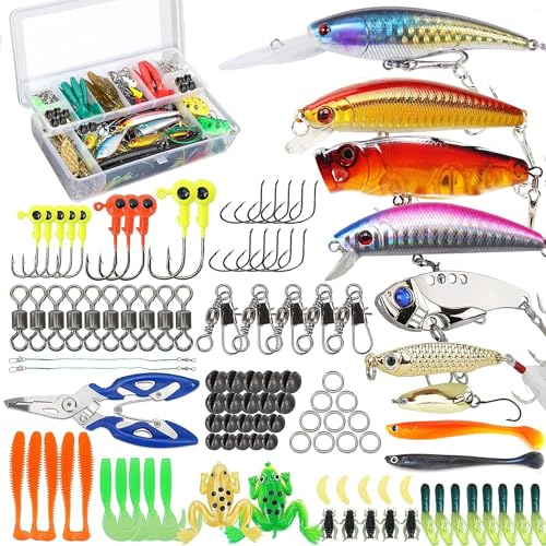 Angelköder Tackle Box Bass Fishing Kit, Salzwasser und Süßwasser Köder Angelausrüstung einschließlich Angeln Zubehör und Angeln Ausrüstung für Bass, Forelle, Lachs (Style A)