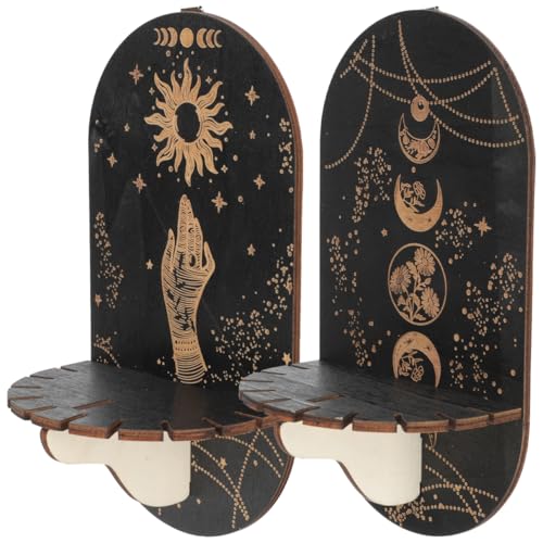 Alipis Schwarzes Holz Wandregal, Boho Kristallhalter Hexen Deko füR Kristalle, Energie Steine und ÄTherische ÖLe - 2 StüCk Wandmontage Regal füR Wohnzimmer, Schlafzimmer und BüRo