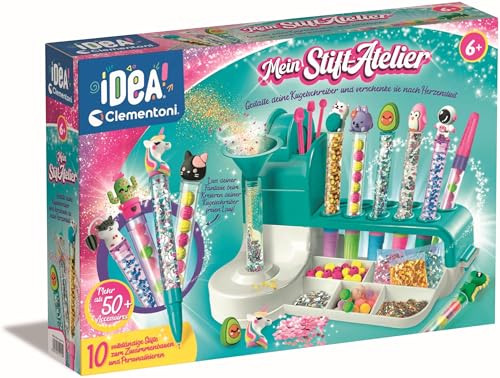 Clementoni Idea Stift-Atelier mit über 50 Accessoires - DIY Stifte-Set mit über 50 Accessoires - Bastelset zum Stifte selber machen, Kreativspielzeug & Geschenk-Set für Kinder ab 6 Jahren, 59415
