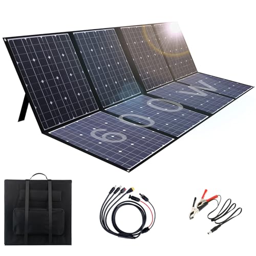 600W Solar panel, Tragbares Solarpanels Faltbar Solarmodul, 41V Ausgang, 23% Hohe Wirkungsgrad Monokristallines Solarmodul Photovoltaik Modul Solaranlage für Camping Powerstation Wandern (600w)