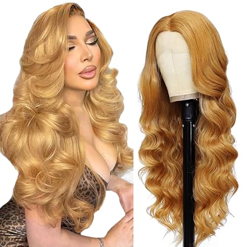 Creuost Echthaar Perücke Body Wave 4X1 Swiss Spitze Lace Frontal Human Hair Wig haarspangen damen Unprocessed Brazilian Virgin Hair Pre Plucked With Natural Hairline #27 Honey Blonde 12 Inch
