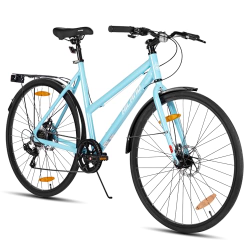 HILAND 28 Zoll Aluminium Rennrad, 7-Gang Schaltung Pendlerfahrrad mit Scheibenbremsen, 700C Komfortabler Stadt für Männer Frauen, Blau