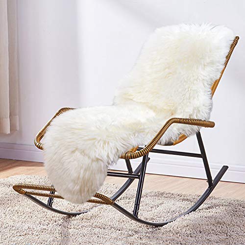 MH MYLUNE HOME Lammfell Teppich Schaffell echt groß 170cm x 60cm schafsfelle weiche und Flauschige Decke beige Sitzfell Bett-Vorleger oder Matte für Wohnzimmer Stuhl Sofa
