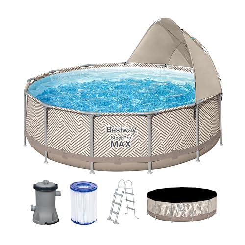Bestway Steel Pro MAX Frame Pool Komplett-Set mit Filterpumpe Ø 396 x 107 cm, Op Art-Design, rund