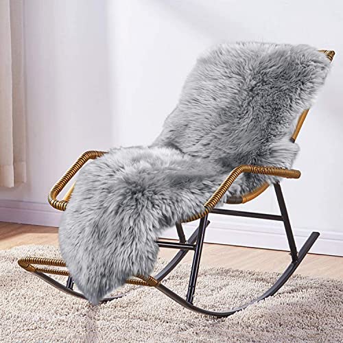 MYLUNE Home Lammfell Teppich Schaffell echt groß 170X60cm schafsfelle grau weiche und Flauschige Decke Sitzfell Bett-Vorleger oder Matte für Wohnzimmer Stuhl Sofa