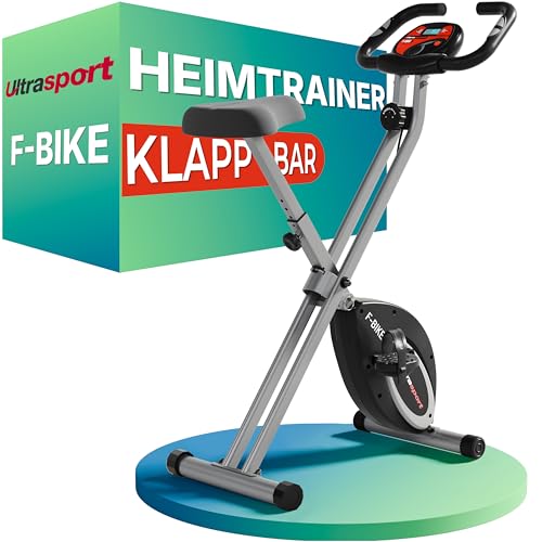 Ultrasport Heimtrainer Fahrrad Klappbar I Hometrainer Fahrrad Klappbar Extra Leise bis 130 KG mit Komfort-Sattel I Fitnessbikes, Indoor Bike, Trimmrad, Schwarz-Silber