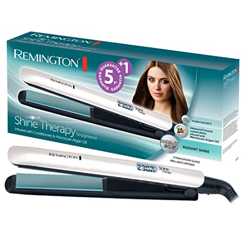 Remington Glätteisen Shine Therapy (hochwertige Keramikbeschichtung angereichert mit Mikrowirkstoffe für mehr Glanz -marokkanisches Arganöl & Vitamin E) LCD-Display, 150-230°C, Haarglätter S8500