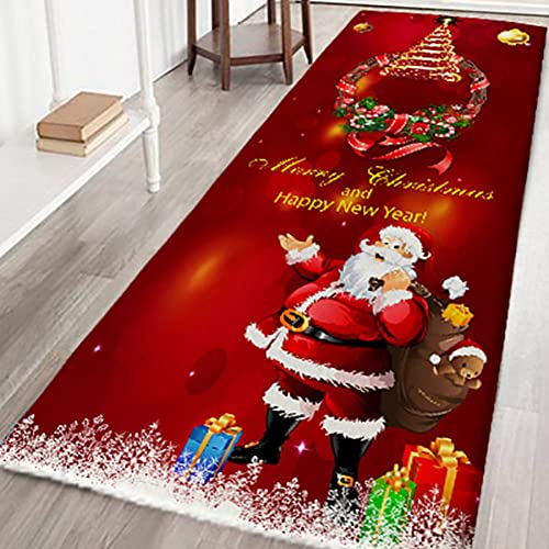 Weihnachtsteppich 3D Rutschfest Weihnachtsdruck Teppich Wohnzimmer Boden Küche Badezimmer Teppich Weihnachtsmann & Reh Weihnachtsbaum Schneemann