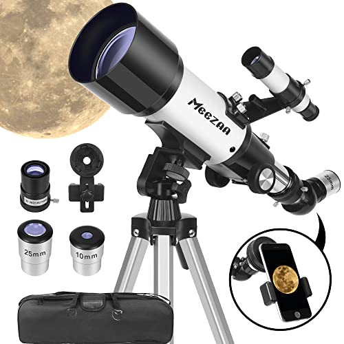 MEEZAA Teleskop, Teleskop für Kinder & Anfänger, 70 mm Blende 400 mm Tragbare Teleskope für Erwachsene Astronomie mit Stativ, Smartphone Adapter und Tragetasche zur Beobachtung von Planeten und Mond