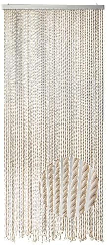 Kobolo Seilvorhang MARITIM | 90x185 cm | 54 Stränge | beige | dekorativer, handgefertigter Türvorhang | maritimer Fadenvorhang als Fliegenvorhang & Sichtschutz für Balkon, Terrasse & Fenster
