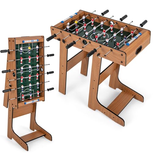 HOMASIS Kickertisch klappbar, Tischfußballspiel inkl. 2 Bälle & 18 Kicker & 6 Spielstangen & Punktezähler, Tischkicker für Erwachsene & Kinder, Tischfußball Spieltisch Fußballtisch für Partys & Bars