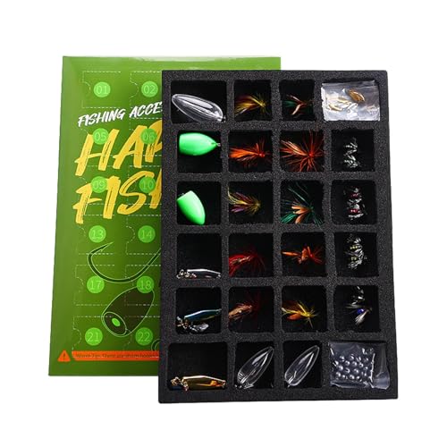 Angelzubehör Adventskalender, 24 Fächer Fliegenfischen Fliegen Set, Countdown Weihnachten Fliegen Geschenkset, Für Angelbegeisterte
