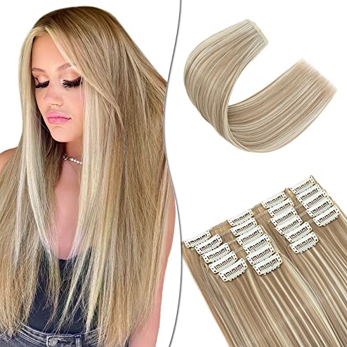 SEGO 12 Tressen Extensions wie Echthaar Hair Extensions Clip in Haarverlängerungen Haarteile günstig für Voller Kopf 55 cm 180g Sandy Blonde & Blond Bleichen