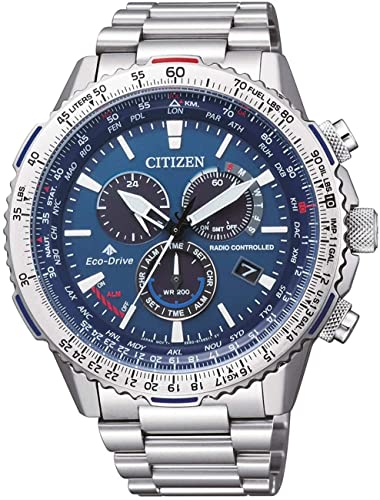 Citizen Promaster Eco Drive Herren Chronograph aus Edelstahl in der Farbe Silber-Blau 47mm, Wasserdichtigkeit: 20 Bar, CB5000-50L