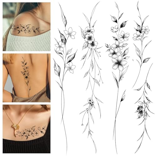 Leesgel Blumenranken Temporäre Tattoos, 12 Klebetattoos Erwachsene, Wasserdicht Tattoo