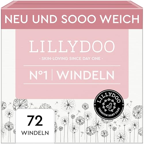 LILLYDOO hautfreundliche Baby Windeln - Größe 1 (2-5 kg), Halbmonatsbox (72 Stück), Sicherer Auslaufschutz, Weich, Ohne Parfüme & Lotionen für empfindliche Haut, Dermatologisch getestet