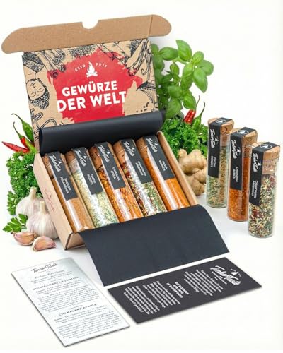 TIMBER TASTE® 5 Gewürze aus aller Welt - Seltenes Gewürz Geschenkset Männer - Gewürzset Geschenke für Mann - Ausgefallene Geschenkidee Erwachsene Kleinigkeit - Tolle Weihnachtsgeschenke