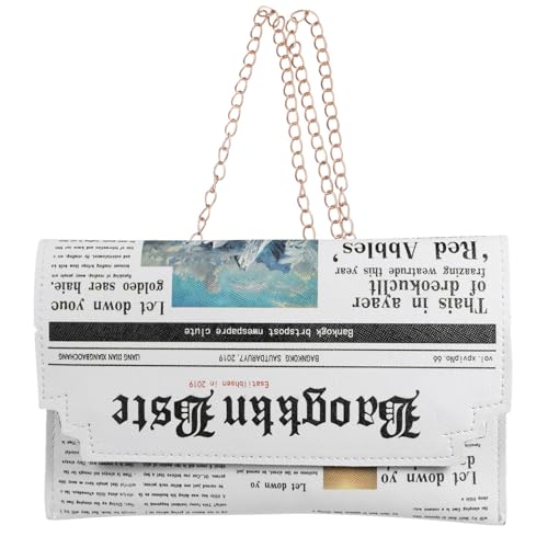 Moderne Pu Leder Umhängetasche Für Damen Mit Zeitungsdesign Multifunktionale Schultertasche Mit Kette Als Einkaufstasche Für Kleine Gegenstände