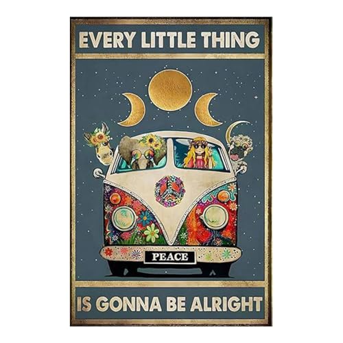 Nayyana Vintage-Hippie-Poster „Eevery Little Thing Is Gonna Be Alright“, Vintage Poster, Motivierende Wandkunst, Ermutigungsgeschenke, für die Wanddekoration zu Hause oder im Büro