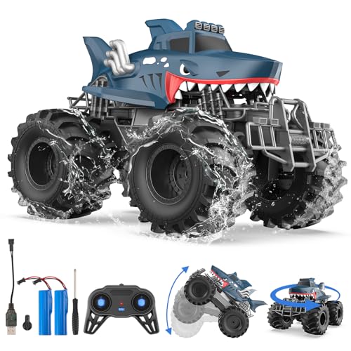 Yapasopu Ferngesteuertes Spielzeugauto, 2,4 GHz Hai-Truck, 15 km/h, Hobby-Offroad-RC-Auto, wasserdichtes Fahrzeug mit 2 Batterien, Spielzeug für Kinder von 6-12 Jahren (Style 1)