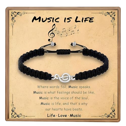 LONZIKP Notenschlüssel Armband Musik Geschenk für Musiker und Musikliebhaber Verstellbarer Schmuck für Damen Herren Musiklehrer Geschenkidee (schwarz)