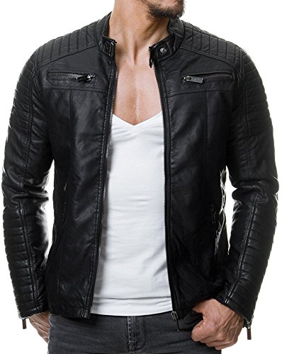 Redbridge Herren Jacke Übergangsjacke Biker Lederjacke Echtleder Kunstleder Baumwolle mit gesteppten Bereichen XL Schwarz - Kunstleder