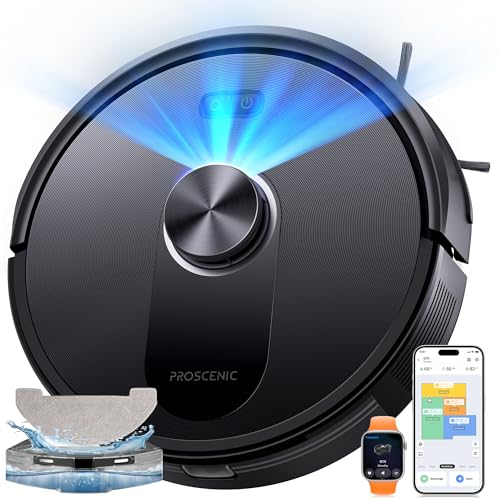 Proscenic Q10 Saugroboter mit Wischfunktion, 8000Pa 200min Staubsauger Roboter, Intelligentes Laser Navigation mit 5 Karten, Steuerung über APP Alexa Siri AppleWatch Fernbedienung für Böden Teppiche