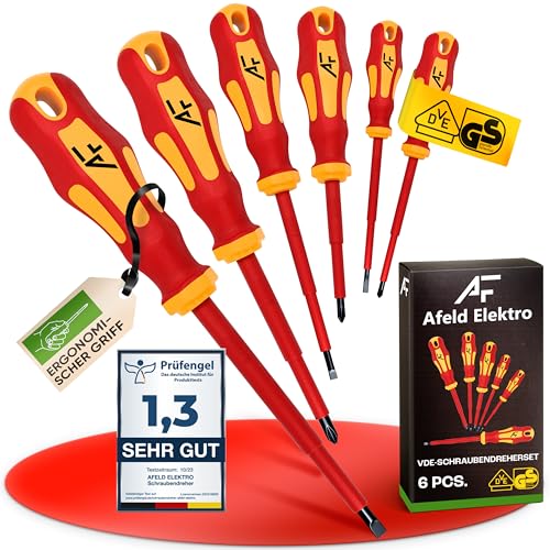 Afeld Elektro VDE Schraubendreher Set magnetisch - 6-teilig - 2 Kreuz - 4 Schlitz - isoliert bis 1000 V - Hergestellt aus S2-Stahl in Industriequalität