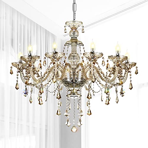 Ridgeyard Luxuriöse K9 Kristallleuchter Kerze Cognac Pendelleuchte Wohnzimmer Deckenbeleuchtung Zum Essen Schlafzimmer Flur Eintrag 10 Lichter