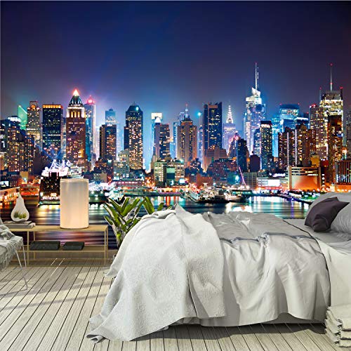murimage® Fototapete New York 366 x 254 cm inklusive Kleister Manhattan Skyline Tapete USA Nacht Office Wohnzimmer Schlafzimmer Flur Büro