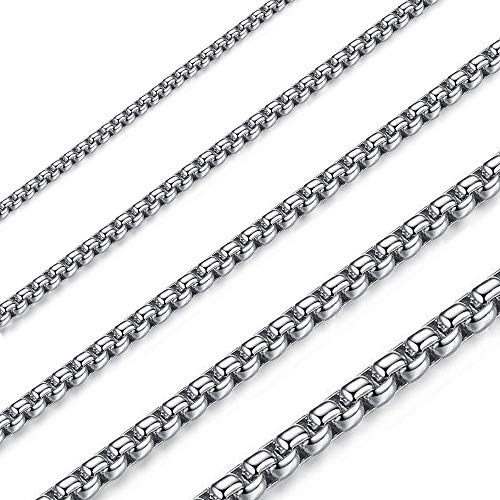 OSTAN Herren Damen Edelstahl Silber Box Kette Briolette Kette Venetian Link Collier Halskette Breite 1.5-4 MM Länge 45-80 CM (45)
