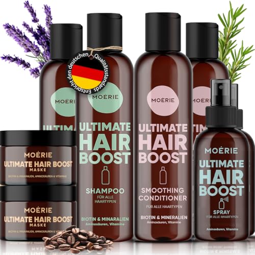 MOERIE Shampoo Set 8-teilig - Shampoo gegen Haarausfall, Conditioner, Haarwachstum Serum & Haarmaske - natürlich Haarwachstum beschleunigen - Veganes Haarwuchsmittel Frauen & Männer - 77 Mineralien
