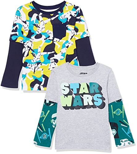 Amazon Essentials Disney | Marvel | Star Wars Jungen Langärmelige 2-In-1-T-Shirts, 2er-Pack, Star Wars Logo/Tarnmuster, 3 Jahre