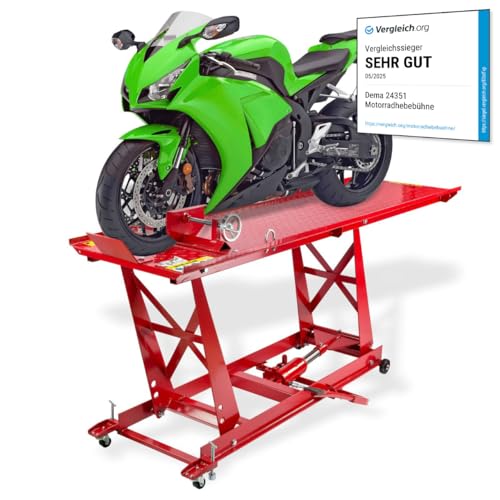 DEMA Motorradhebebühne rot – hydraulische Hebebühne, 450 kg Tragkraft, Werkstattbühne, robust & stabil, ideal für Motorradwartung, Reparatur & Pflege