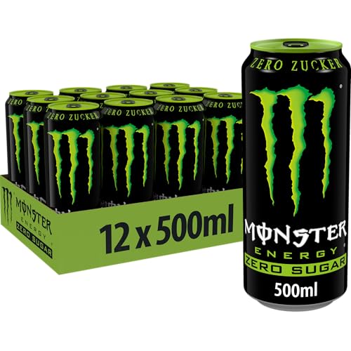 Monster Energy Zero Sugar - koffeinhaltiger Energydrink mit klassischem Energy-Geschmack - ohne Zucker und ohne Kalorien - in praktischen Einweg Dosen (12 x 500 ml)