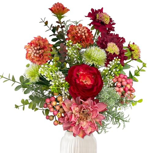 YMIFEEY Kunstblumen wie Echt Künstliche Blumen Zweige Blumenstrauß Künstlich Rot Seidenblumen Fake Blumen Pflanzen Deko Artificial Flowers Tischdeko Weihnachten (Rot)