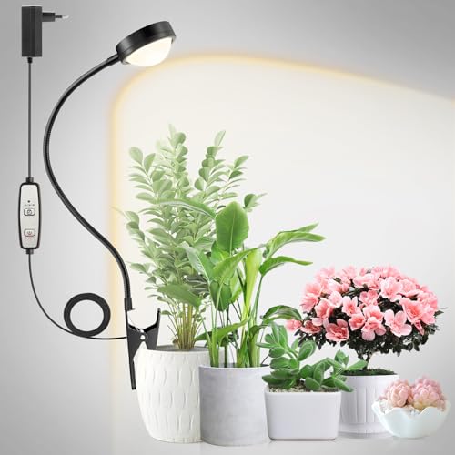 fayleer Pflanzenlampe LED Vollspektrum mit Optischer Linse für Hohe PPFD, Pot Clip Grow Lampe mit 6/12/18H Timer, Grow Light Pflanzenlicht Wachstumslampe mit Schwanenhals für Zimmerpflanzen