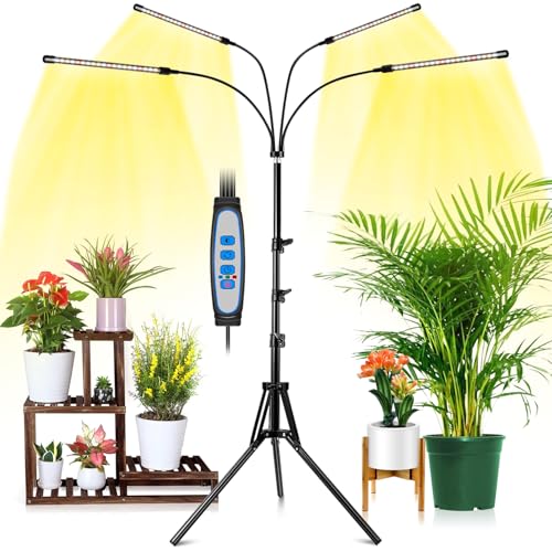 wolezek Pflanzenlampe Vollspektrum,LED Grow Lampe mit Ständer,3000k 6500k 660nm Bodenpflanzenlicht,PflanzenleuchteTripod einstellbar 28-160CM,Timing 6/12/16H,3 Modi & 5-stufigeHelligkeit