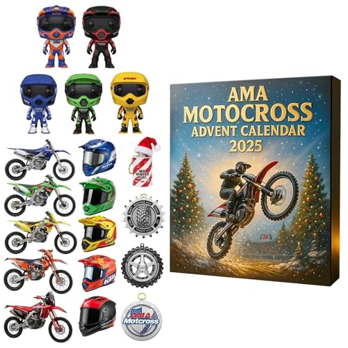 Motocross Adventskalender 2025 24 Tage Weihnachten Countdown mit Mini Dirt Bikes 2D Acryl Motorrad Dekor für Weihnachten Racer Figuren & Gear Charms Ornamenten Motocross Liebhaber (Blau (1pack))