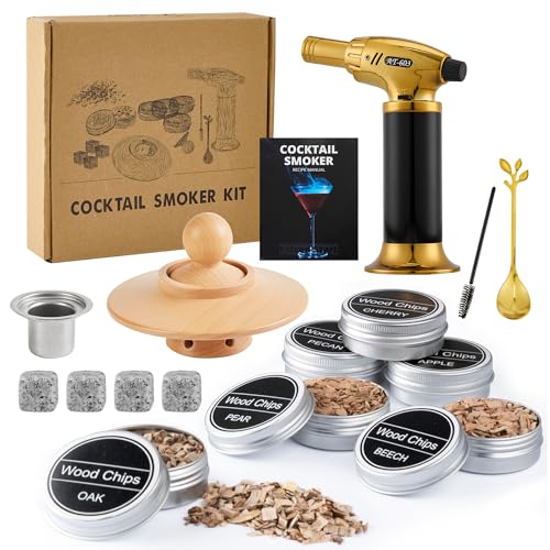 Jettory Cocktail Smoker Set – Whiskey Räucher-Set mit 6 Holzsorten & Taschenlampe – Rauchgenerator für Cocktails und Whisky – Ohne Butan (separat erhältlich)