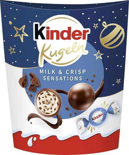 kinder Kugeln Milk & Crispy Bits – kleine Vollmilch-Kugeln mit cremiger Milchfüllung & knusprigen Kakaocrisps – Süßigkeiten für Nikolaus, Adventskalender, Weihnachtsgeschenke – Mitbringsel – 90g