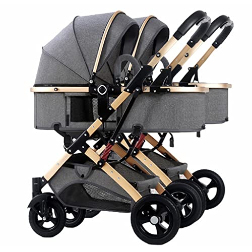 Doppel-Baby-Kinderwagen für Neugeborene und Kleinkinder, Zwillings-Wagen, Abnehmbar Mit Moskitonetz, Grau, A, Tragbar, Faltbar, 1 Stück, Leicht